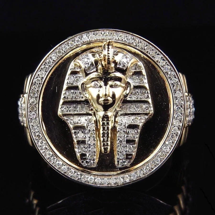 Кольцо Египетский Король золотого и серебряного цвета с кристаллами, тутанхамун Фараон, мужские ювелирные изделия, кольца, аксессуары, подарки