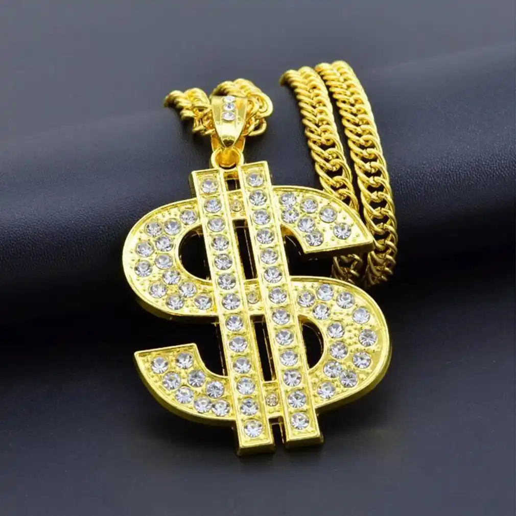 exaggerated gold chain dollar sign golden necklace european and
