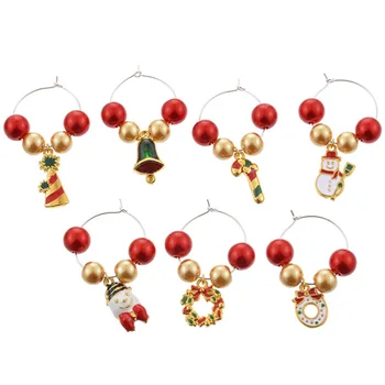 

7pcs Christmas Acrylic Beads Wine Glass Charms Rings Party Favors Supplies