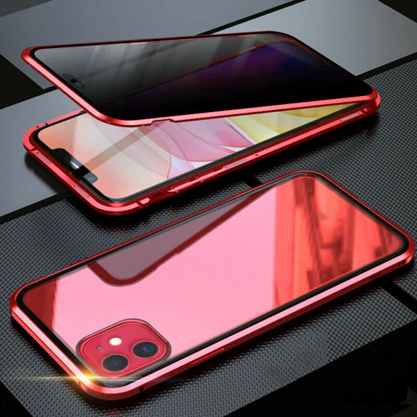 Противоугонный двухсторонний металлический чехол с магнитной адсорбцией для iphone 11 Pro MAX X XR XS MAX 6 6S 7 8 Plus Передняя и задняя крышка - Цвет: Red