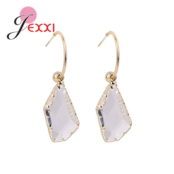

Luxury Brand Women Wedding Korean Trend 925 Sterling Silver Drop Earrings Transparent Crystal Cubic Zirconia Pierced Jewelry
