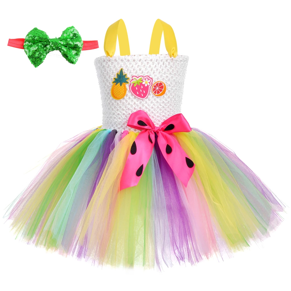 

Cute Toddler Summer Tutu Dress for Girls Strawberry Costume Baby Girls Rainbow Clothes for Kids Fruit Birthday Party Dresses