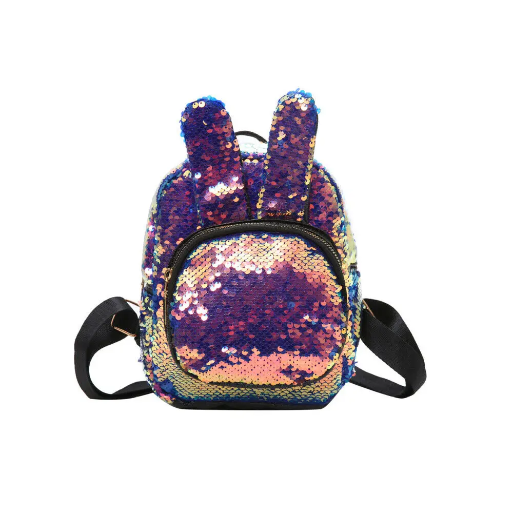 

Cute cartoon rabbit ears mini sequins women's backpack hip hop flash school bag casual fashion shoulder bag