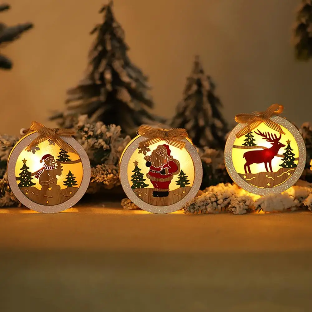 

Wooden Round Star Santa Snowman LED Lamp Pendant Hanging Christmas Window Door Tree Decor Decoration indoor outdoor lamp