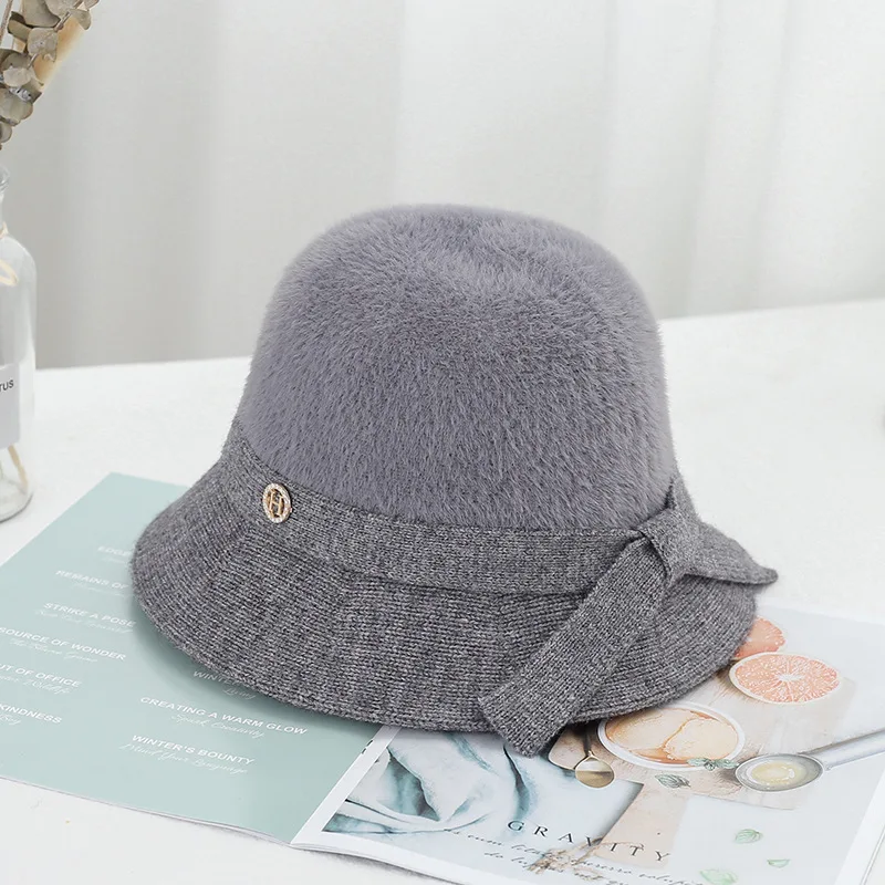 Thickened imitation mink sheep knit cap with flat brim sunshade winter and warm short basin | Аксессуары для одежды