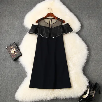 

Fashion Summer Dresses for Women 2020 New Runway Designers Pearls Off The Shoulder Short Black Dress Casual Vestidos
