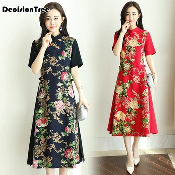 

2020 chinese dress qipao folk styly women improved cheongsam oriental flower printing dresses evening party gown chinese dress