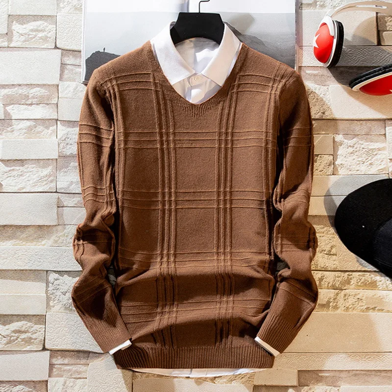 MJartoria мужской модный однотонный вязаный пуловер с v-образным вырезом и длинными рукавами, трикотажный свитер, мужской повседневный