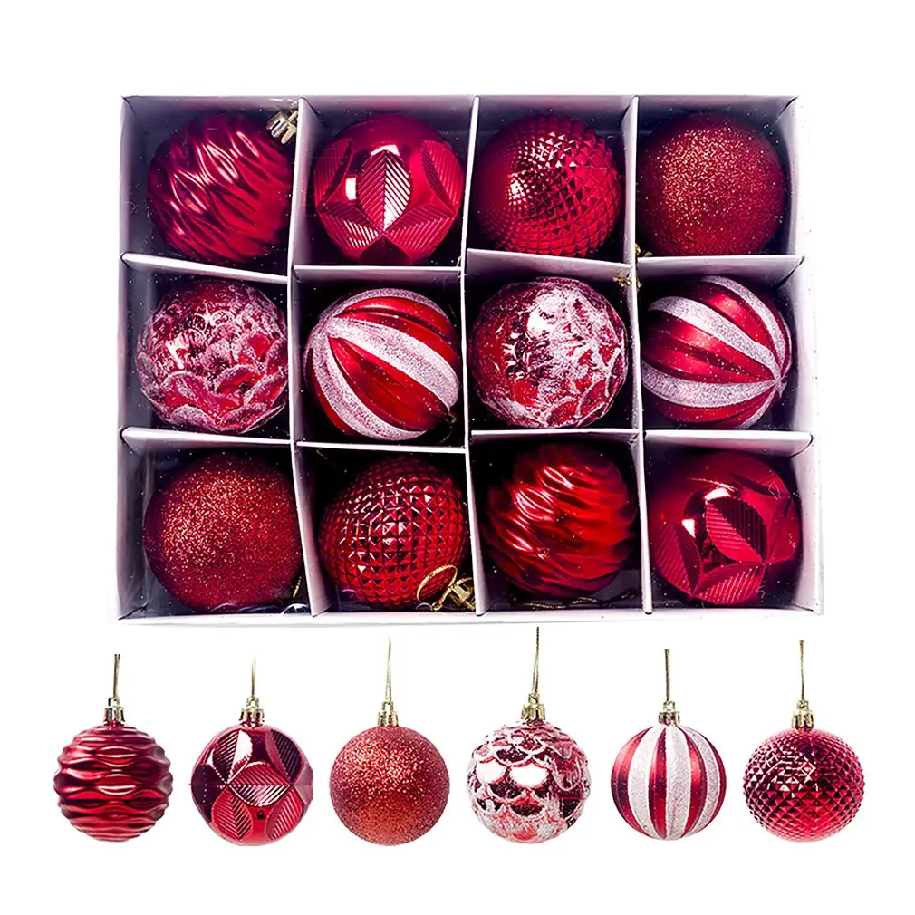 6cm Christmas Balls Print Balls Pendant Christmas Tree Decorations Display Balls Festival Decoration - Цвет: red