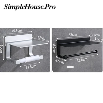 

Black Aluminum Paper Holder with Storage ShelfTissue Towel Bathroom Roll Paper Holder Bathroom Toilet Tray Storage Rack Pendant