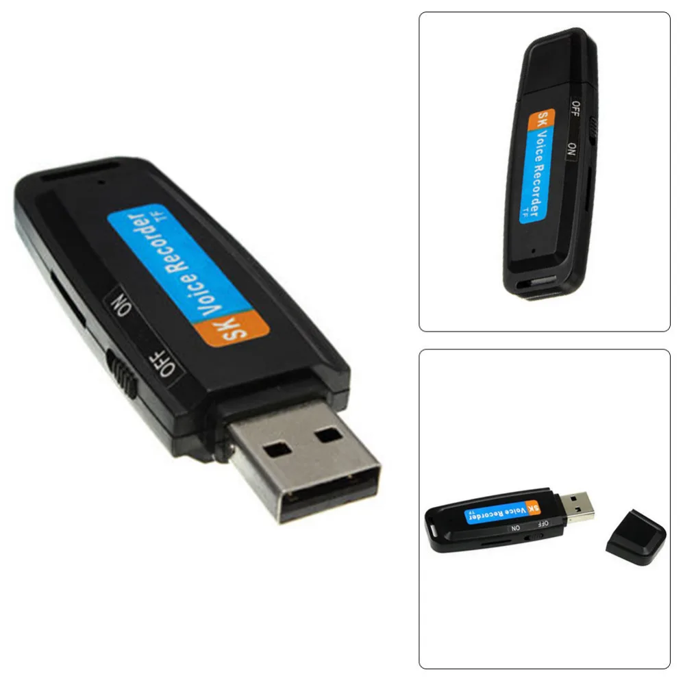 2X Black White USB Voice Recorder U-Disk Digital Audio Voice Recorder USB Flash Drive up to 32GB Micro SD TF