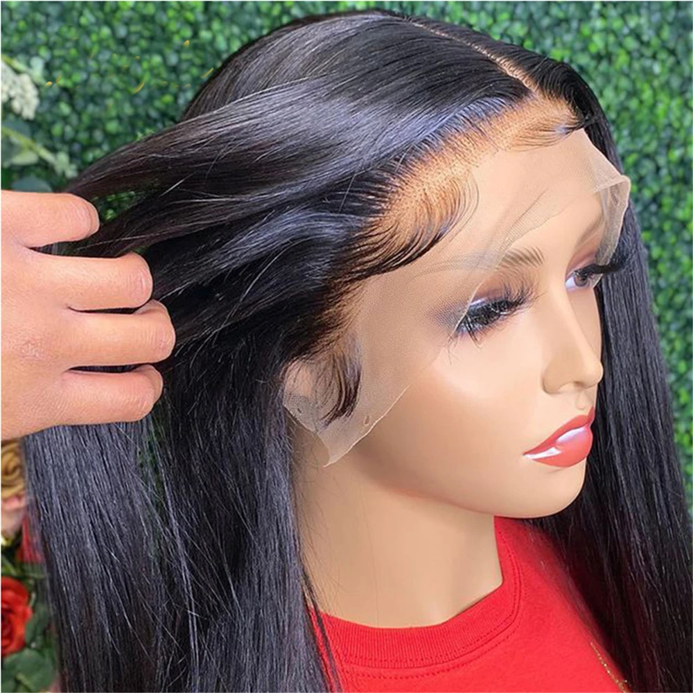 Dianteira do Laço Parte do Meio para as Mulheres Peruca do Laço com Cabelo do Bebê Glueless Peruca Sintético Seda Reta Alta Tempreture Substituição 4 High Quality Apliques e perucas