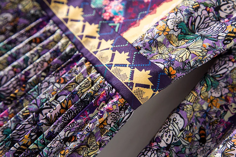 SEQINYY/винтажное платье; коллекция года; сезон весна-осень; новое модное дизайнерское фиолетовое плиссированное платье с длинными рукавами и цветочным принтом