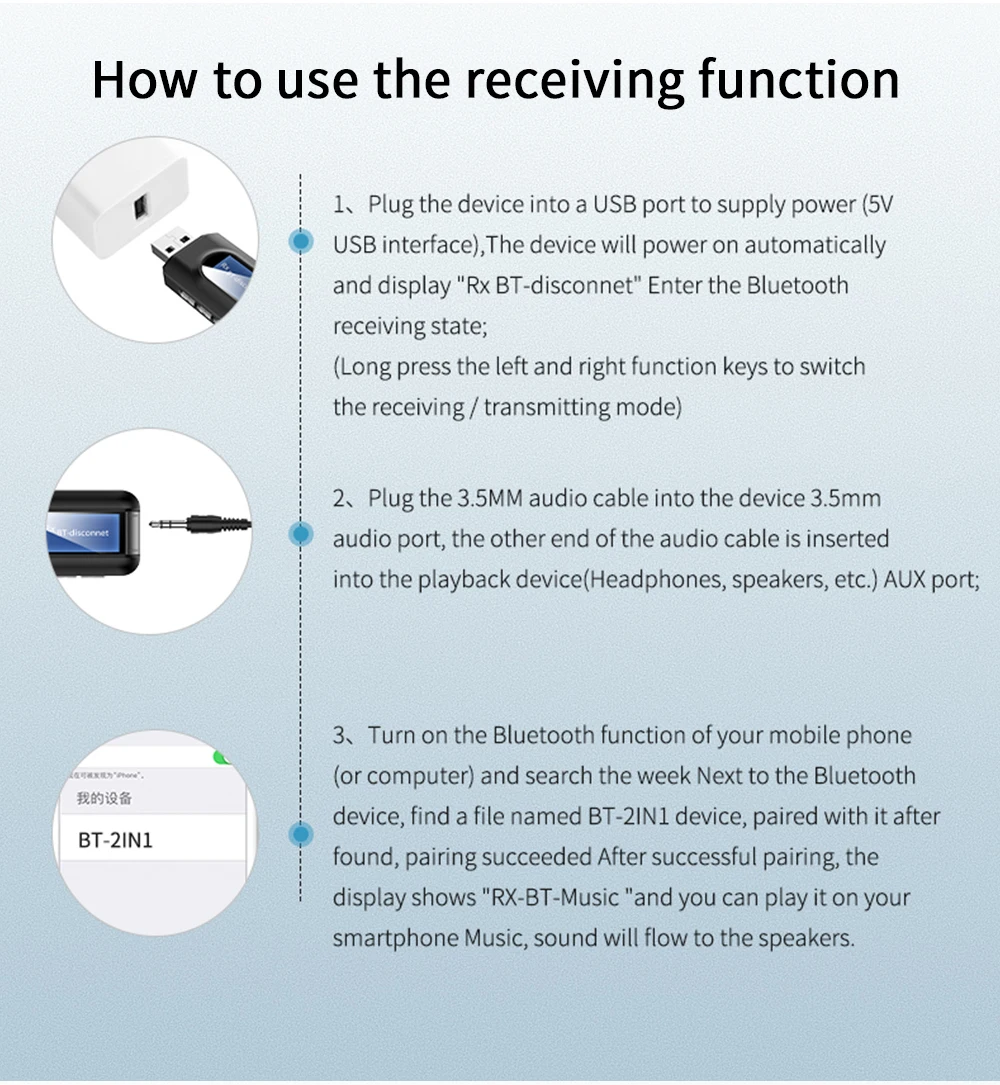 Usb bluetooth 5.0 adaptador bt dongle transmissor