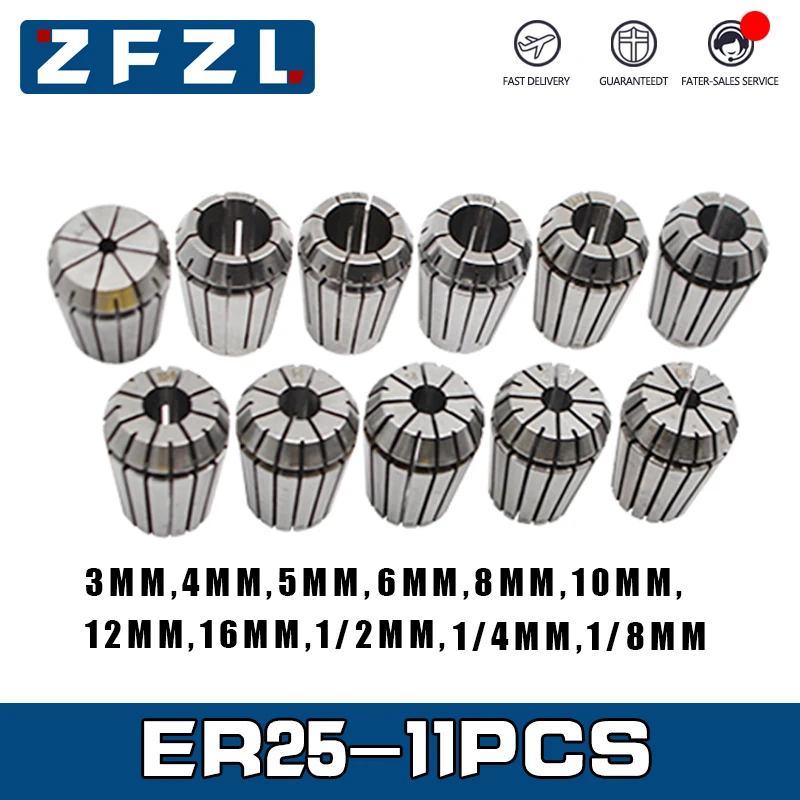 11PCS ER25 Collet Set 3/4/5/6/8/10/12/16/3.175/6.35/12.7mm Spring Chuck CNC Machining Center | Инструменты