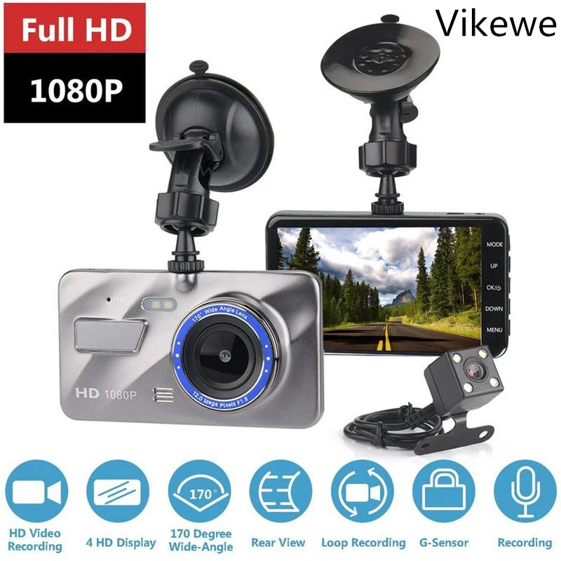 

Vikewe HD 4 Inch Dual Lens Image 1080P Wide Angle Driving Recorder Dash Cam Dual Lens Car DVR Camera Support Reversing