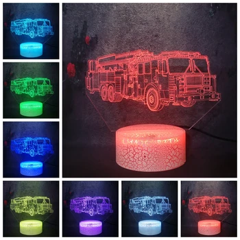 

Emergency Truck Fire Engine 7 Color Auto Flash Cartoon Creative Model Kid Gift Night Light Decor Table Crack Lamp LED 3D Bulb