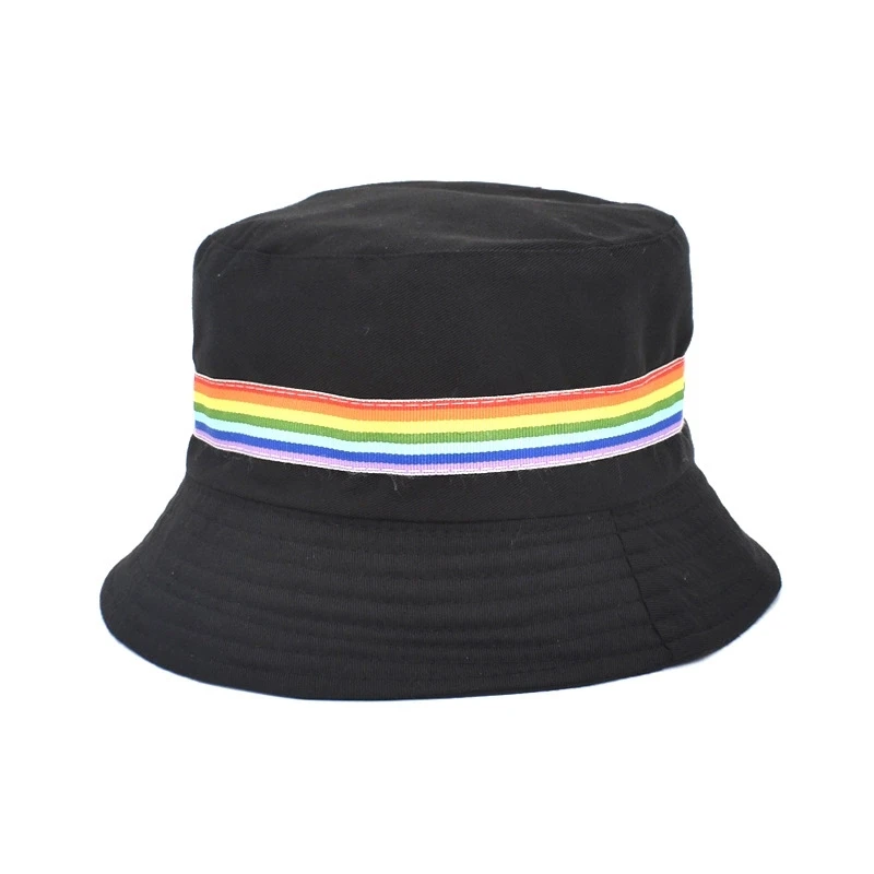 Fashion Rainbow Striped Panama Bucket 