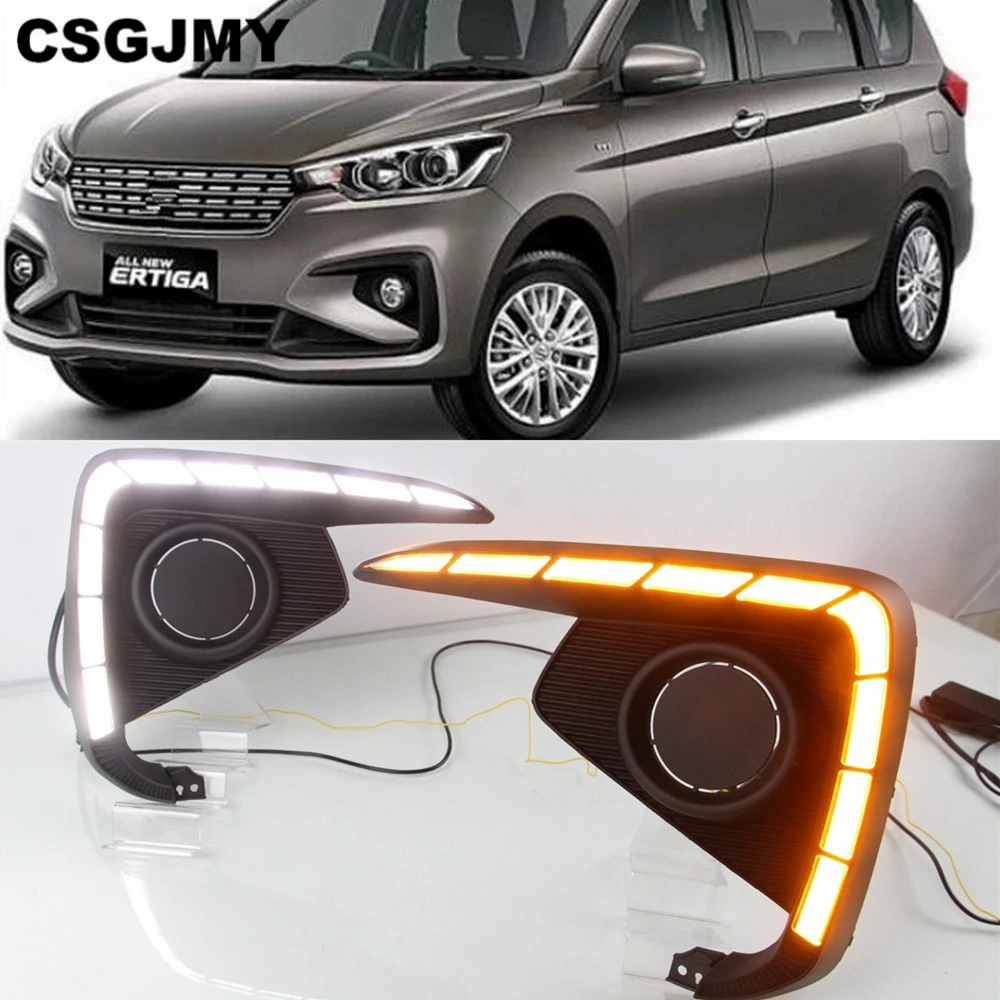 

2PCS LED Daytime Running Light Daylights For Suzuki Ertiga 2018 2019 DRL Fog Lamp Cover Headlamp Yellow turn signal Lamp