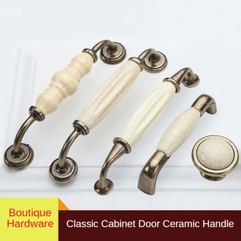 Yellow Dot Ceramic Furniture Handle European Style Kitchen Cabinet Door Handle Modern Furniture Single Hole Closet Drawer Knob