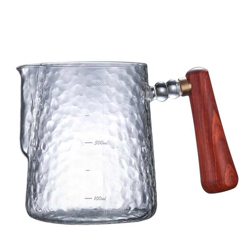 wooden handle Пенозбиватель для молока кувшин 20 унций/600 мл термостойкий стеклянный кофе инструменты чашка-подходит для эспрессо, латте искусства и для вспенивания молока - Цвет: wooden handle