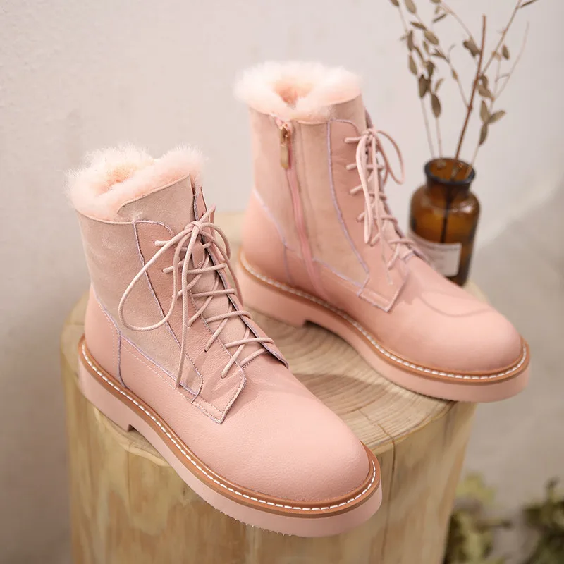 Г., зимние ботинки женские зимние теплые ботильоны из натуральной кожи с натуральным мехом женские водонепроницаемые ботинки на платформе розового цвета