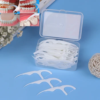 

50pcs/box 8cm Dental Floss Flosser Picks Teeth Toothpicks Stick Tooth Clean Oral Care Tool