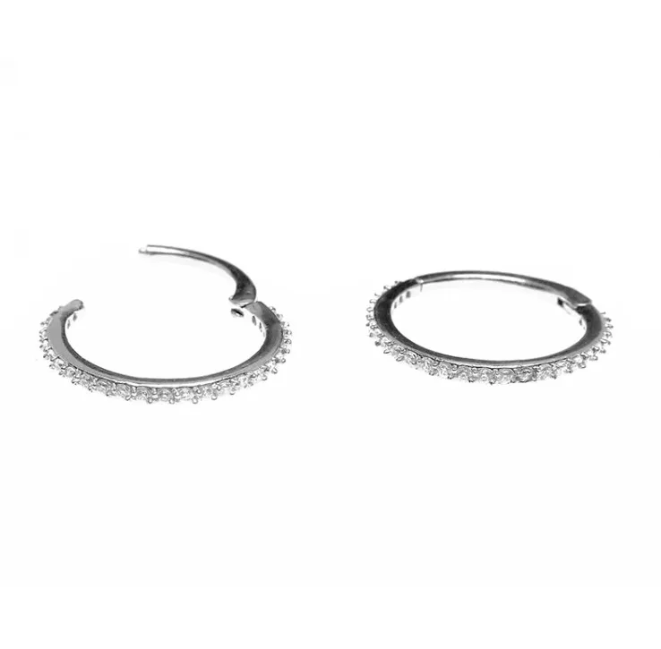 1PC G23 Titanium/Steel Crystal Nose Ring Nipple Clicker Ear Cartilage Tragus Lip Stud Piercing Hinged Segment Septum Clicker