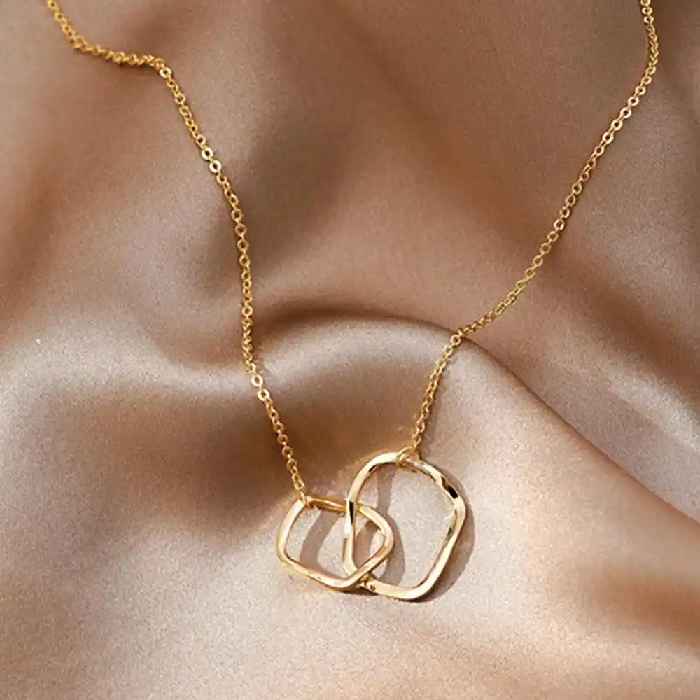 新ファッションクリエイティブダブルリングゴールドカラー厚いサークルネックレスロックインラウンド鎖骨チェーン女性ジュエリーチョーカー女の子ギフト チェーンネックレス Aliexpress