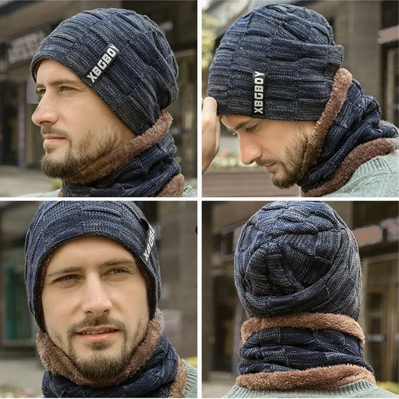 2021 Winter Hat For Men Solid Men's Knitted Hat Winter Beanies Hat Warm Outdoor Cold-proof Accessories Thick Fleece Inside Cap fisherman skully