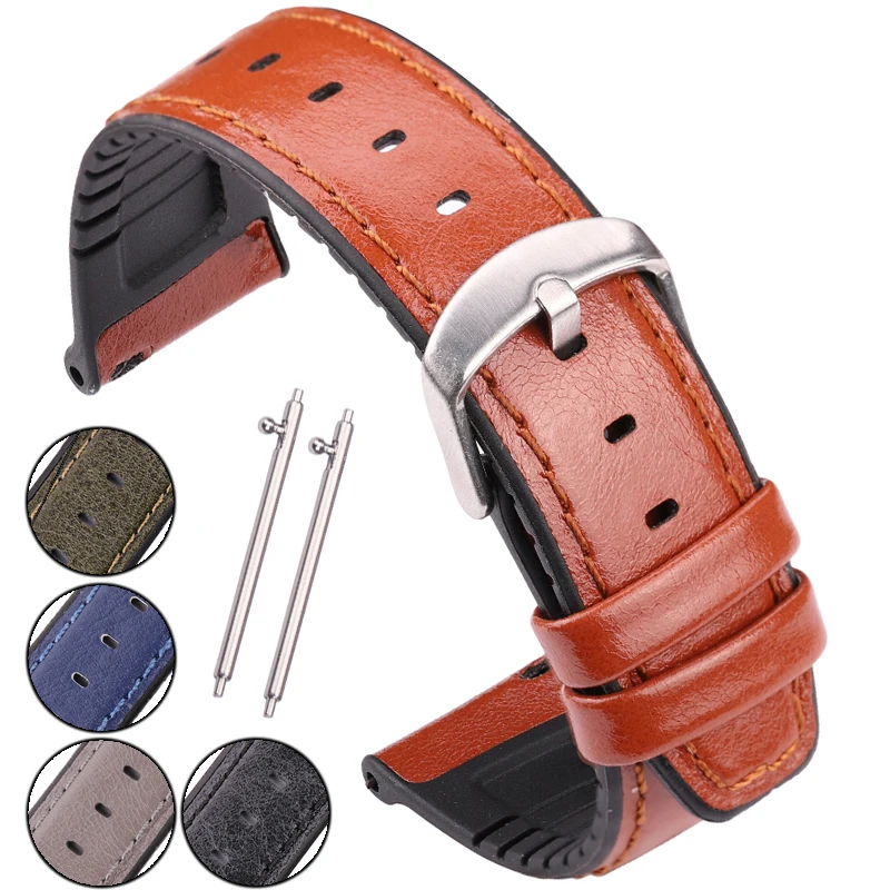 Cowhide And Silicone Watchbands Watch Strap For Huawei Samsung Galaxy 3 45mm 46mm Gear S3 Band Black Blue Green Brown | Наручные часы