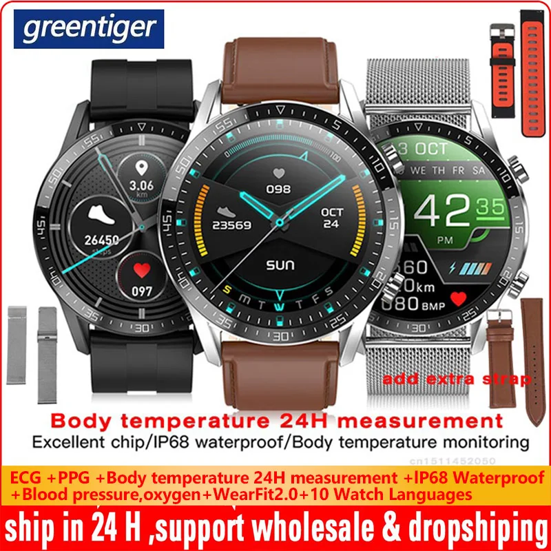 Reloj inteligente Greentiger T03 para hombre ECG PPG monitor de temperatura corporal de ritmo cardíaco IP68 impermeable Fitness Tracker reloj inteligente PK L13 T1