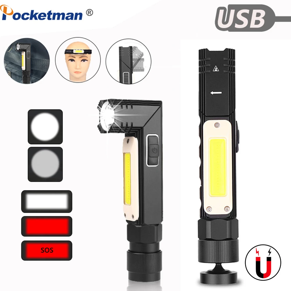 8000LM Led Flashlight Handfree Dual Fuel 90 Degree Twist Rotary Clip Waterproof Magnet Mini Lighting LED Torch Outdoor