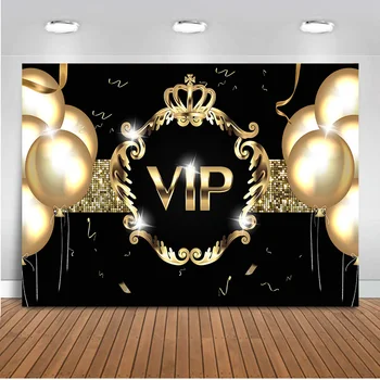 

Vip Birthday Party Backdrop Photo Shoot Adult Kids Birthday Cake Table Background Decor Gold Balloons Glitter Black Backdrops