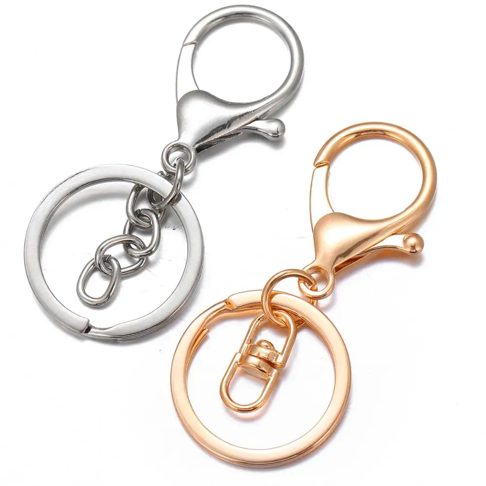 

(10pcs/lot) 35mm Lobster Clasp Stainless Steel Key Holder 30mm Split Rings Keyring Keychain Keyfob Accessories Wholesale