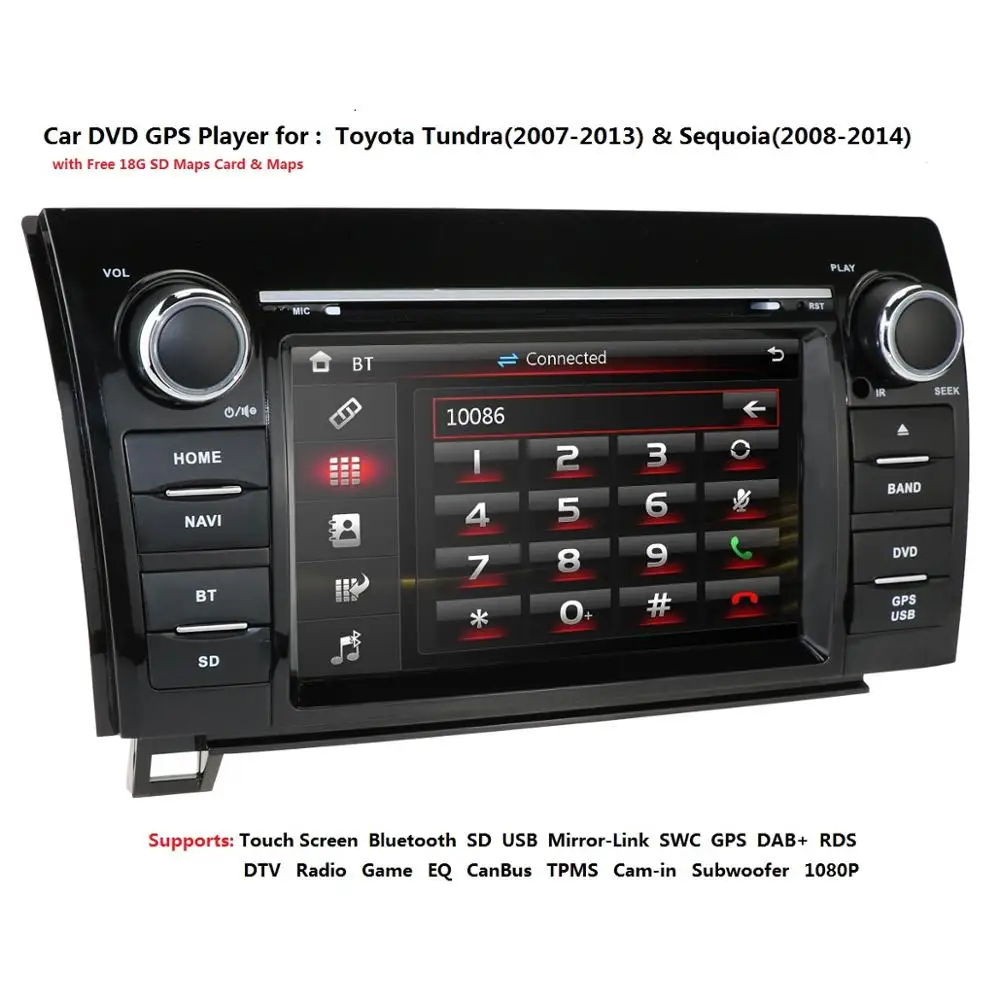 Cheap 2 din Touch Screen Car Radio Stereo for Toyota Tundra Sequoia 7 Inch 800*480 HD Radio RDS AM/FM 3G SWC IPOD CANBUS SD USB BT MAP 1