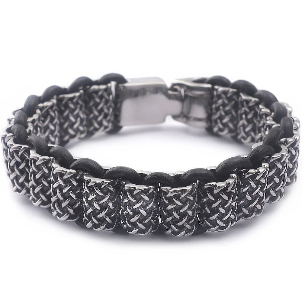 Браслет из натуральной кожи, винтажный браслет из нержавеющей стали, мужские браслеты, байкерские ювелирные изделия для мужчин, лучшие друзья, Прямая поставка