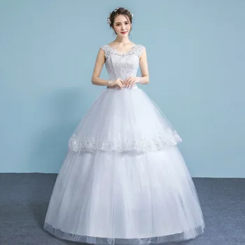 

Free Shipping Sequins Lace V-neck Wedding Dresses Cheap Floor Length White Bride Gowns Custom Made Vestidos De Novia