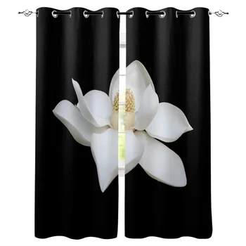 

Mulan Flower Black Background Window Curtains Living Room Kitchen Curtains for Bedroom Left and Right Biparting Open Curtains