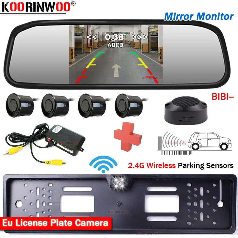 Koorinwoo Wireless Reversing radar for car connected systems parking equipment auto sensors Step warning Monitor Mirror + Camera