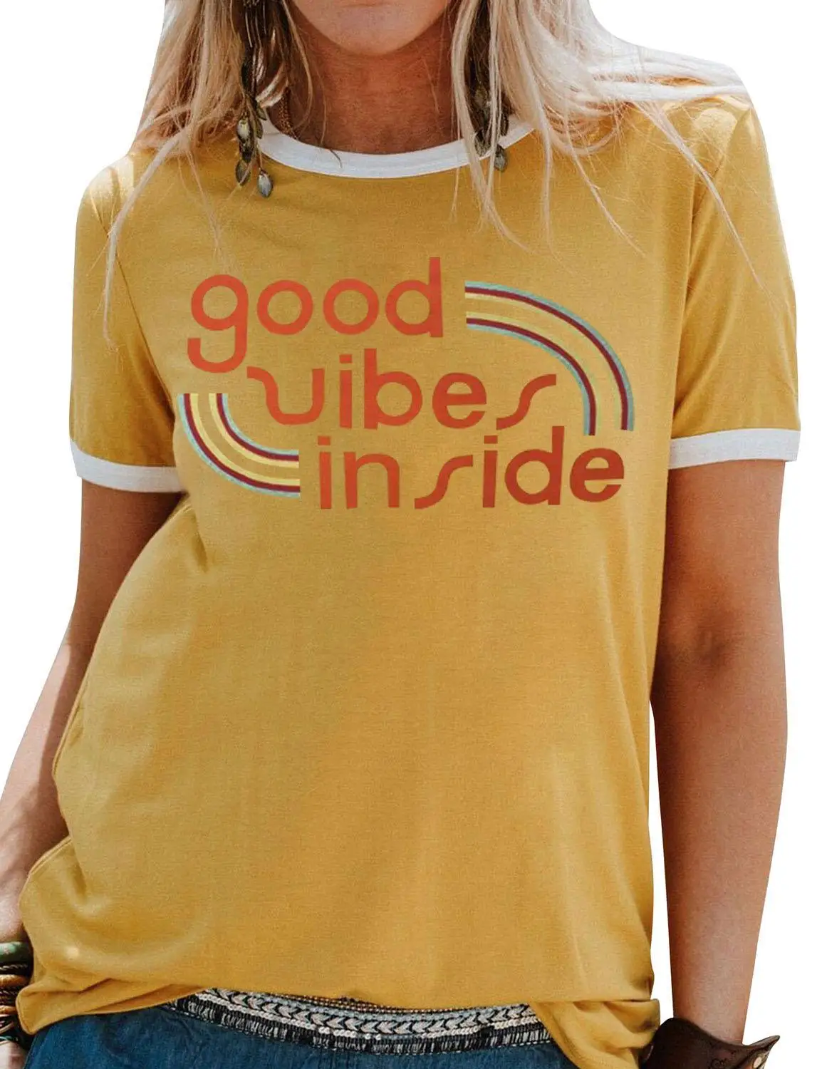 Женская футболка с надписью Good Vibes радужная буквенным принтом забавная | одежда