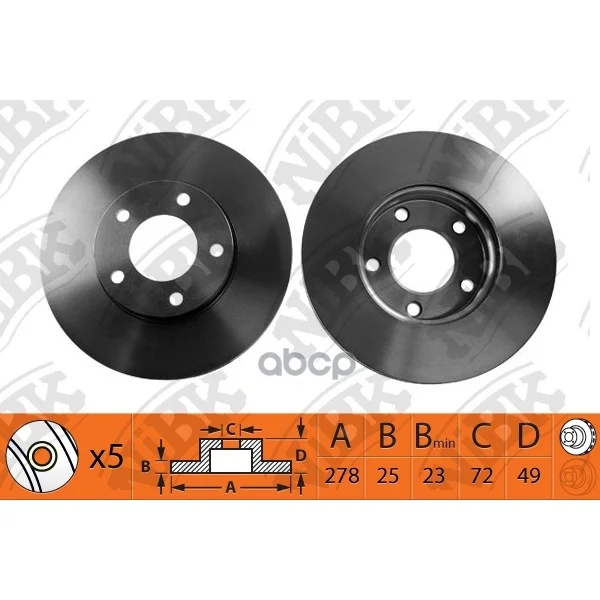 Диск Тормозной Mazda 3 1.4/1.6 03/Mazda 5 15" 1.8/2.0/2.0d 03 Передний Rn1193 NiBK арт. RN1193