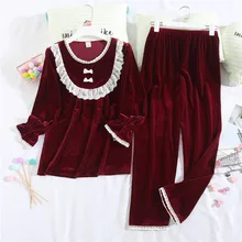 Fiklyc пикантные женские осенние и зимние золотые бархатные пижамы с длинными рукавами брюки домашний костюм Четыре цвета на выбор