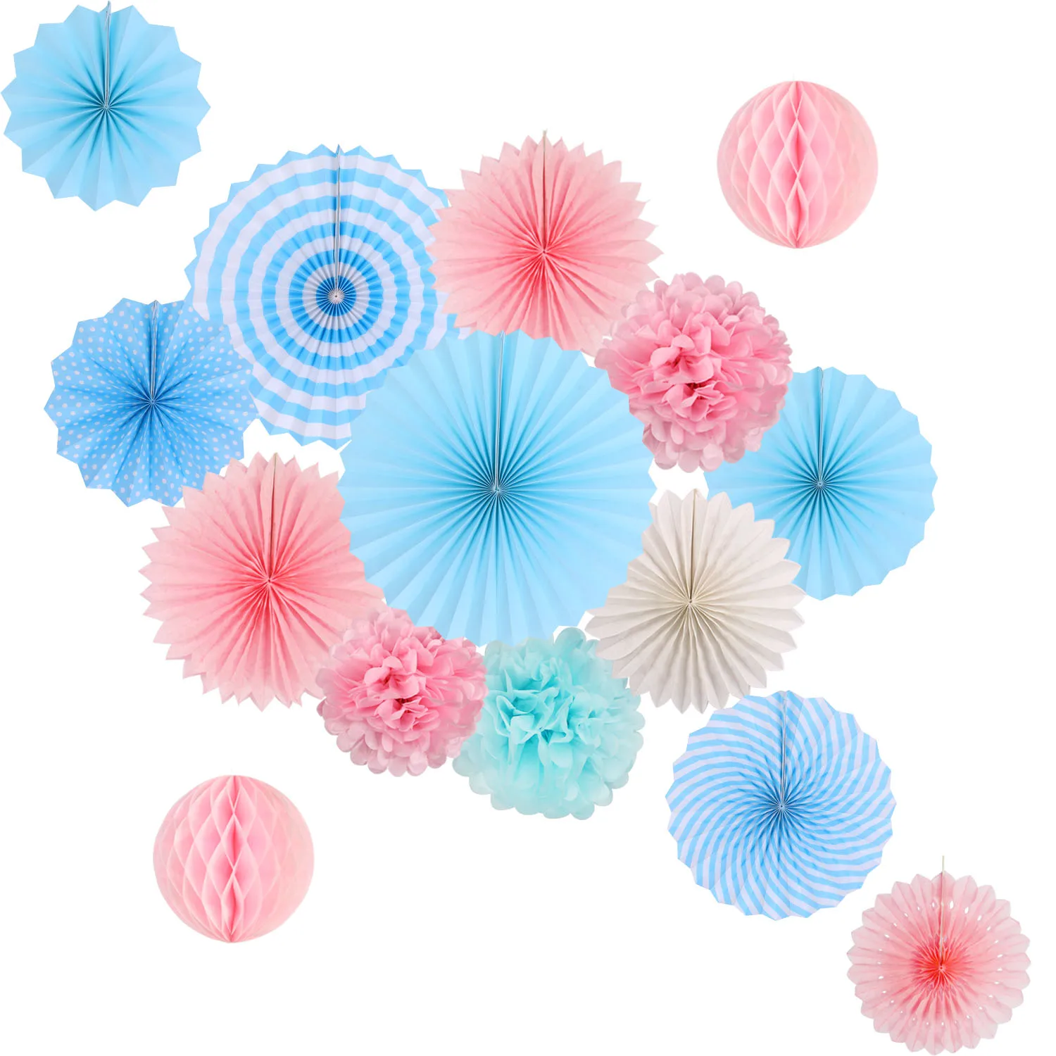 Zilue висящие украшения для вечеринки набор папиросная бумага веер бумага помпоны цветы для дня рождения девичник офисные вечерние украшения - Цвет: Pink Blue