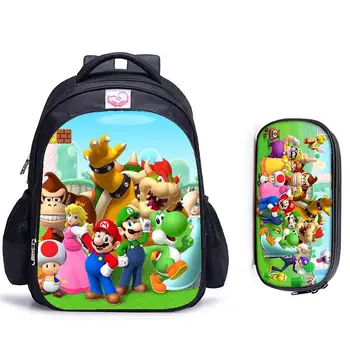 

16 Inch Mario Bros Backpack Children School Bags Boys Girls Daily Travel Backpack Cartoon Mochila School Gifts