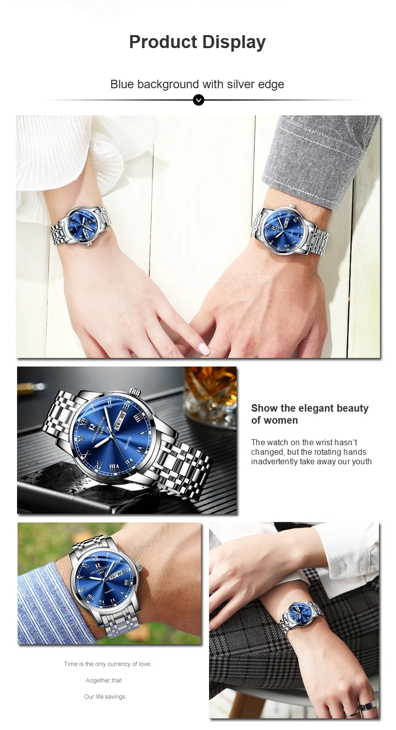 Ruizhiyuan Band Steel Watch Men's and Women's Genuine Quartz Watch Three-pin Business Non-Mechanical Watch
