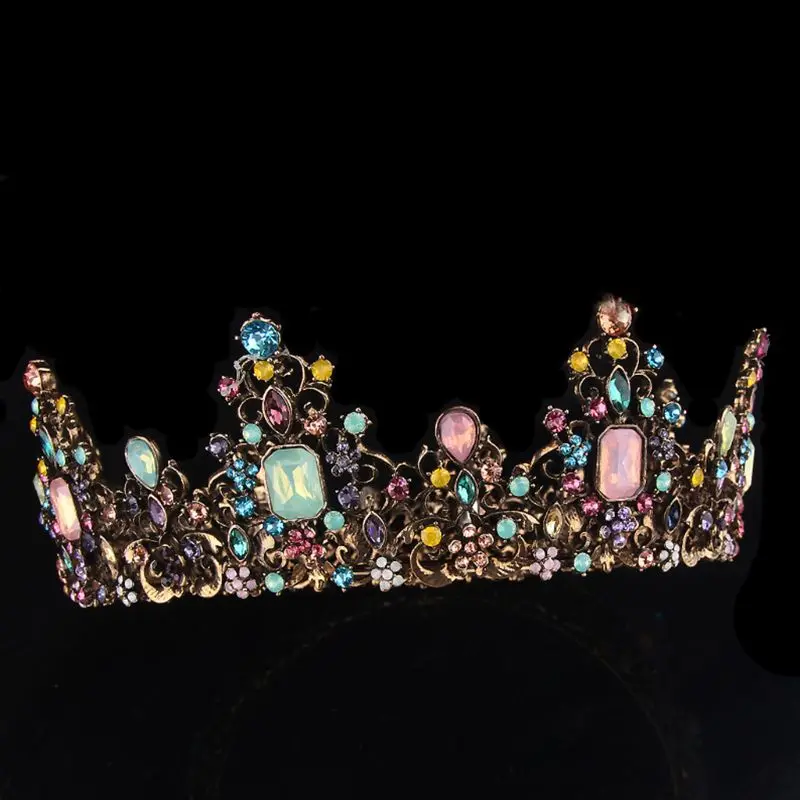 Свадебная вечеринка сплав Grand Crown Женская винтажная инкрустация цветной горный хрусталь Украшение-корона на голову