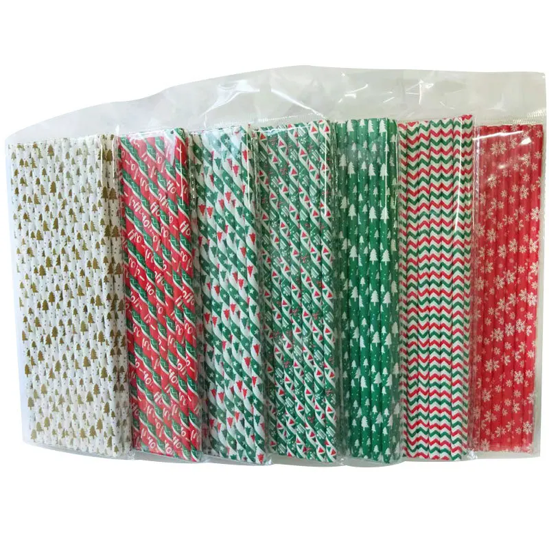100pcs Christmas Straws Environmental Disposable Paper Tube Wedding Party Banquet Paper Straw Birthday Party Decorations Adult