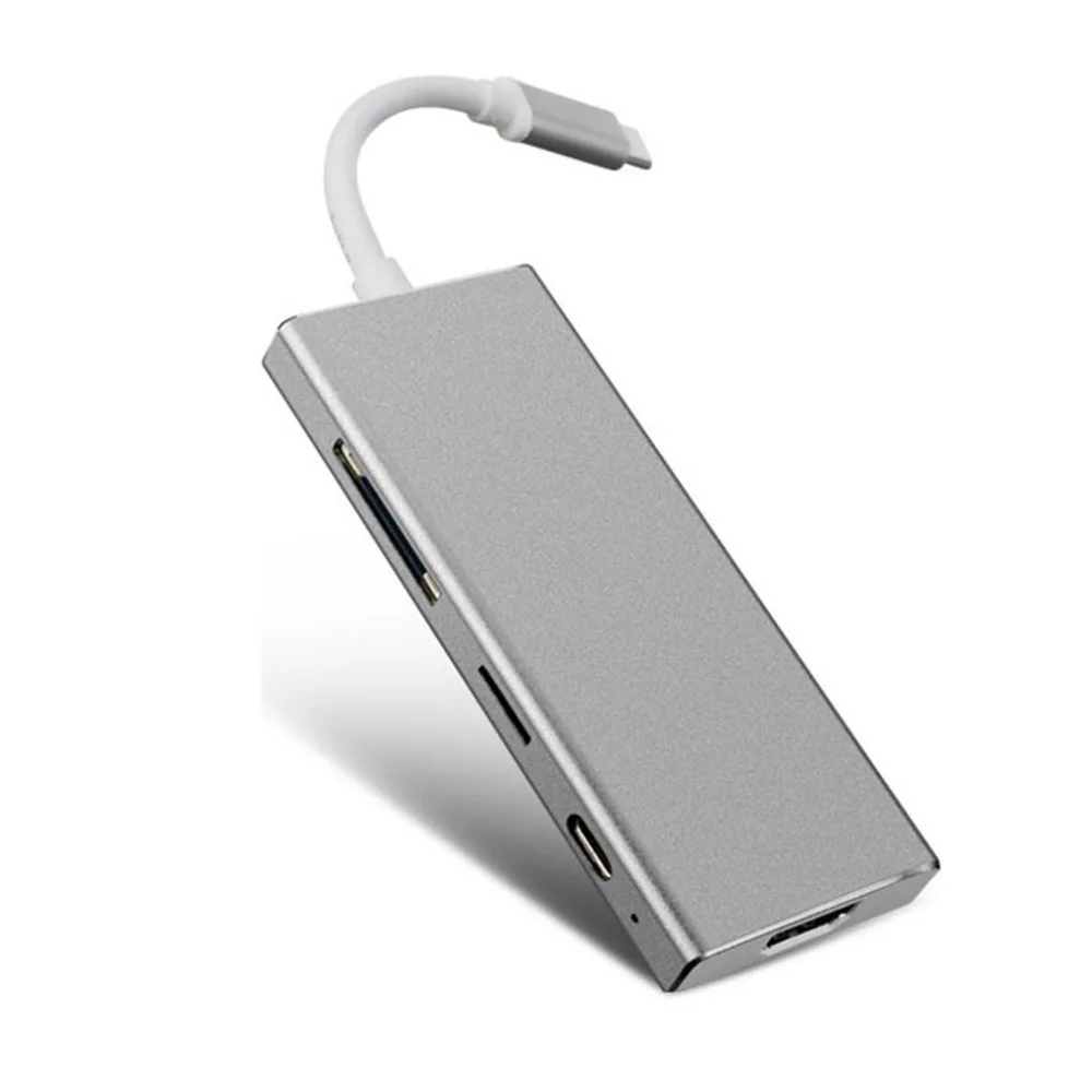 7-в-1 Тип usb-C адаптер Тип с разъемами типа C и конвертер мультимедийного интерфейса высокой четкости надежная цифровая устройство для считывания с tf-карт Многофункциональный USB 3,0 концентратор для MacBook