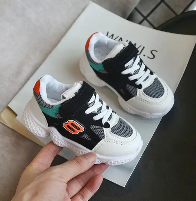 Детские кроссовки; коллекция года; сезон зима-осень; детская обувь для мальчиков и девочек; спортивные кеды для малышей; кроссовки с мягкой подошвой - Цвет: Черный